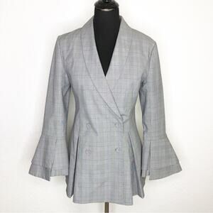 C/MEO Cooperative We Woke Up micro plaid ruffle double breast blazer Medium NWOT